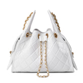 Quilted Sheepskin Leather Shoulder Bag with Chain Strap